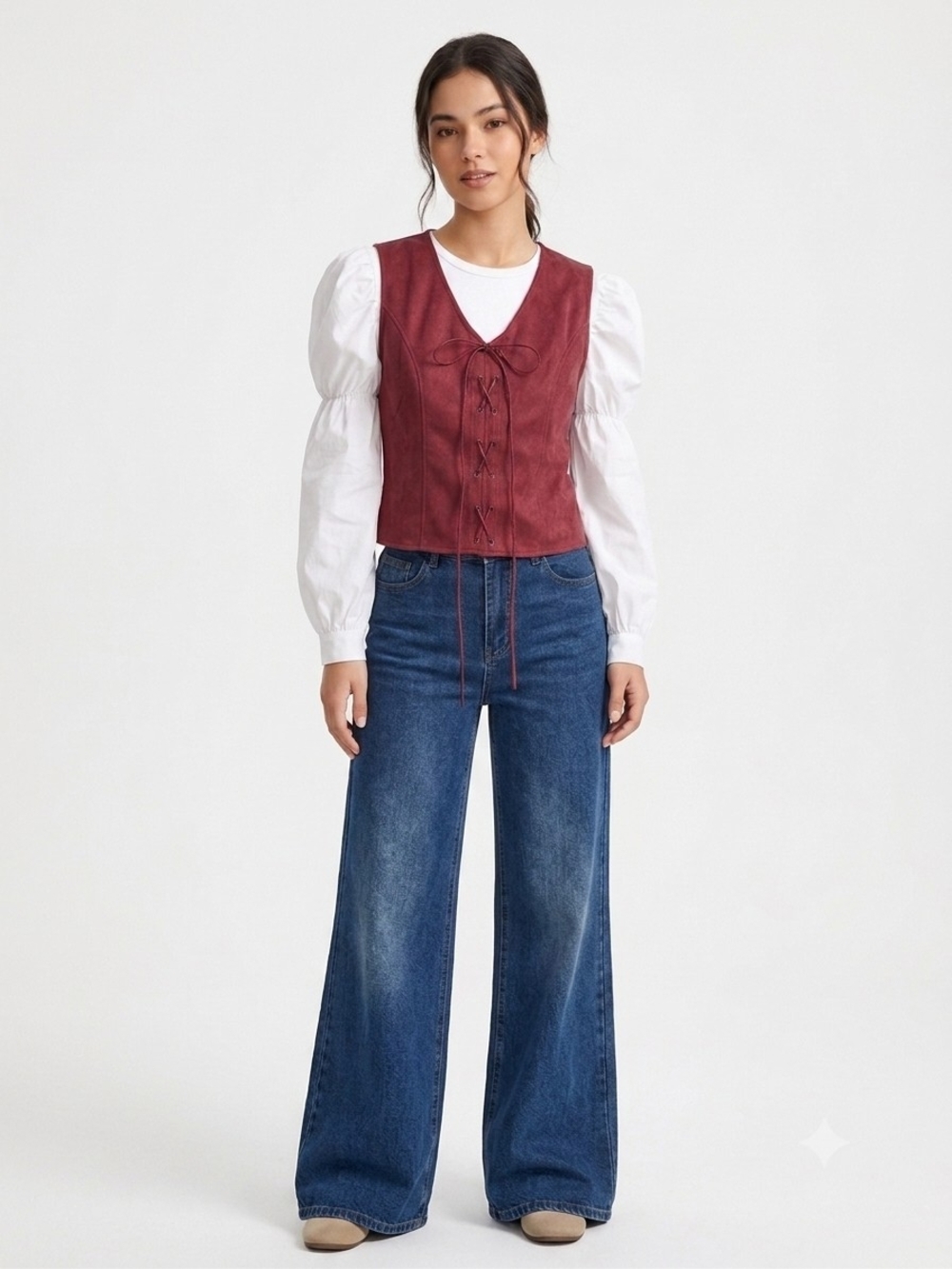 Fashion to Figure Wine Lace-Up Suede-Effect Vest
